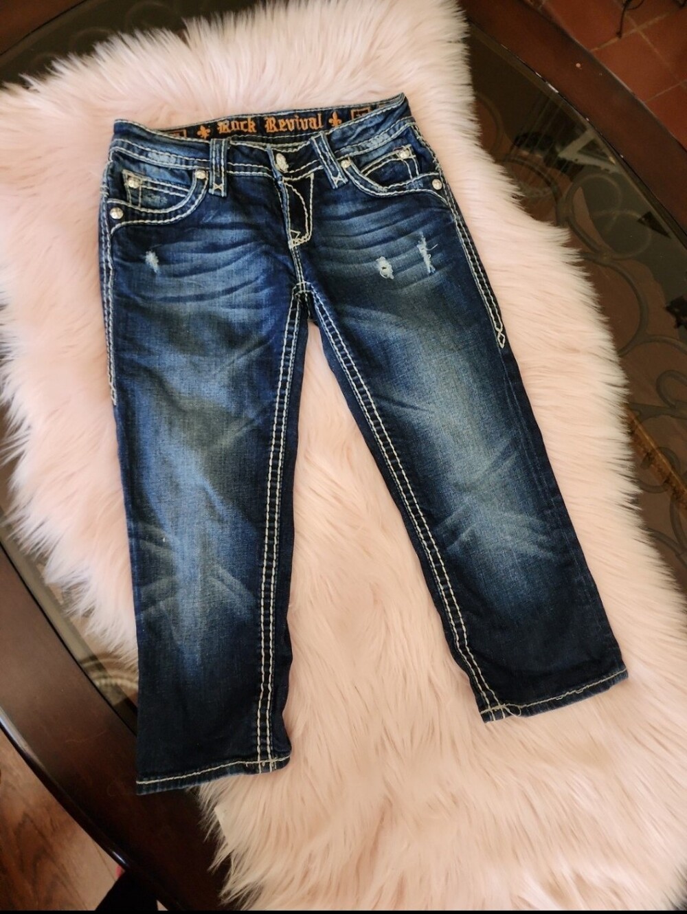 Rock Revival Women's Dark Indigo Cropped Distressed Jeans